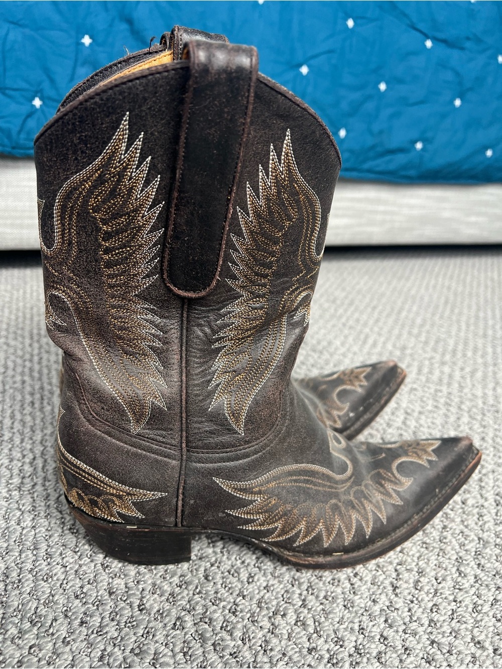 Old Gringo Dark Brown Embroidered Pointed-Toe Heeled Boots - Picture 3 of 5